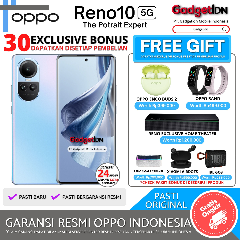 Jual OPPO Reno 10 5G NFC 8/256GB ( +8GB Extended Ram ) Garansi Resmi ...