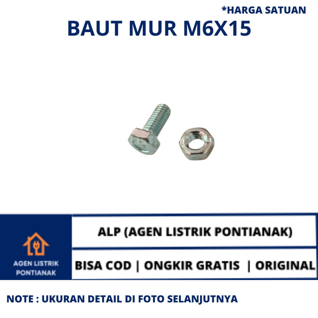 Jual BAUT MUR HEXAGON PUTIH M6X15 MM (KUNCI 10) | BMP | BAUT KUNCI ...