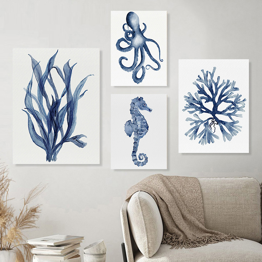 Jual Poster Gurita Lobster Kepiting Kerang Rumput Laut Karang Biru Laut ...