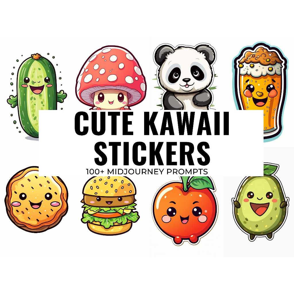 Jual 100+ Cute Kawaii Stickers Midjourney Prompt, AI Art, Midjourney ...
