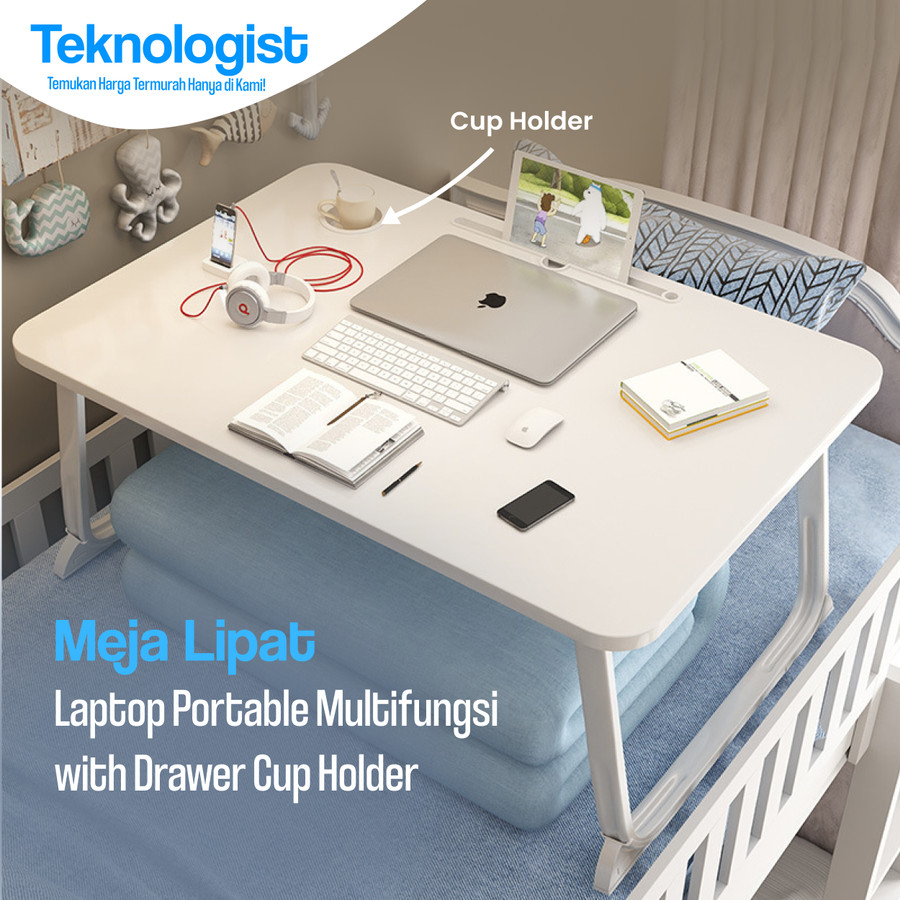 Jual Meja Lipat Laptop Portable Multifungsi With Drawer Cup Holder ...