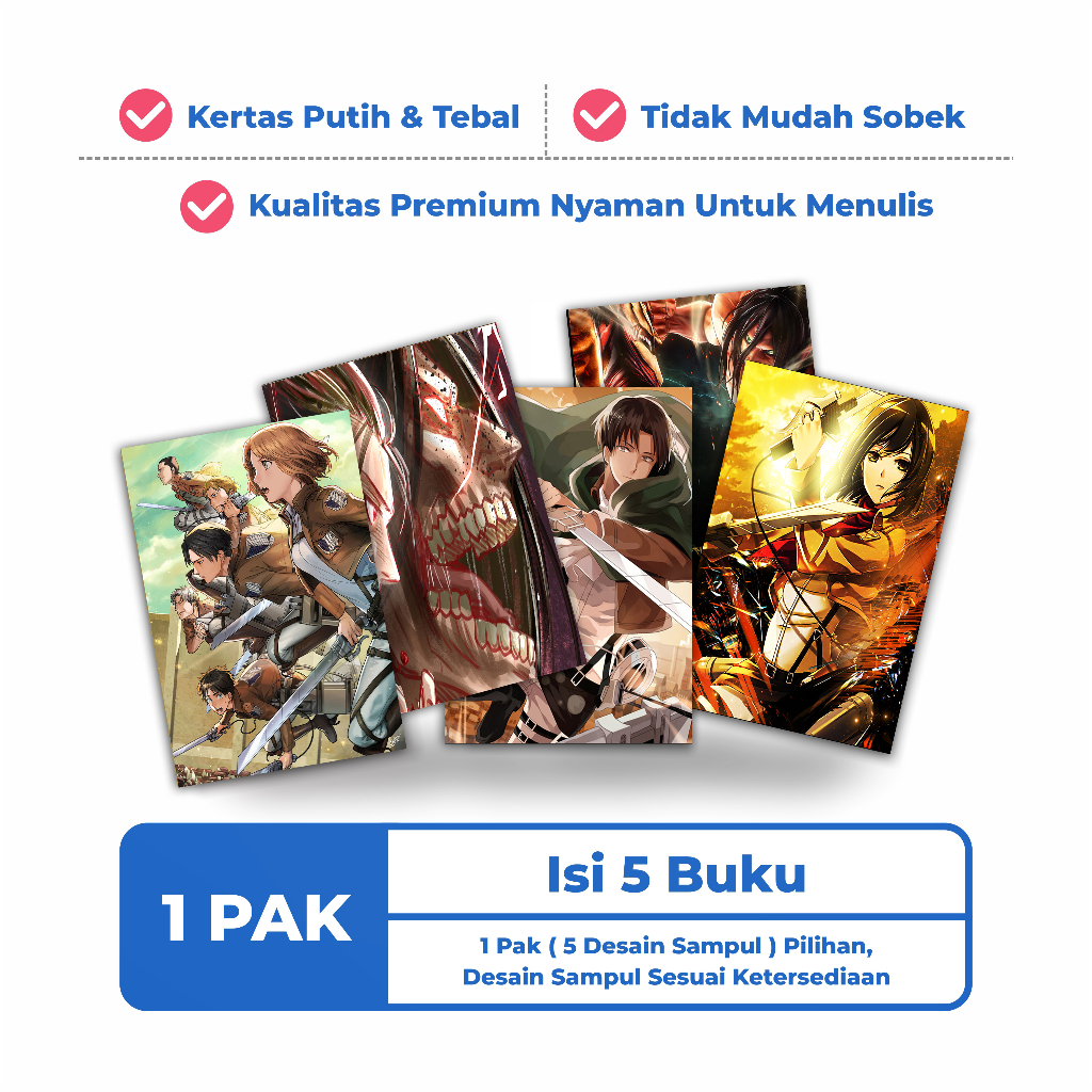 Jual Buku Tulis Sekolah Custom Tema Attack On Titan 1 Bergaris 38