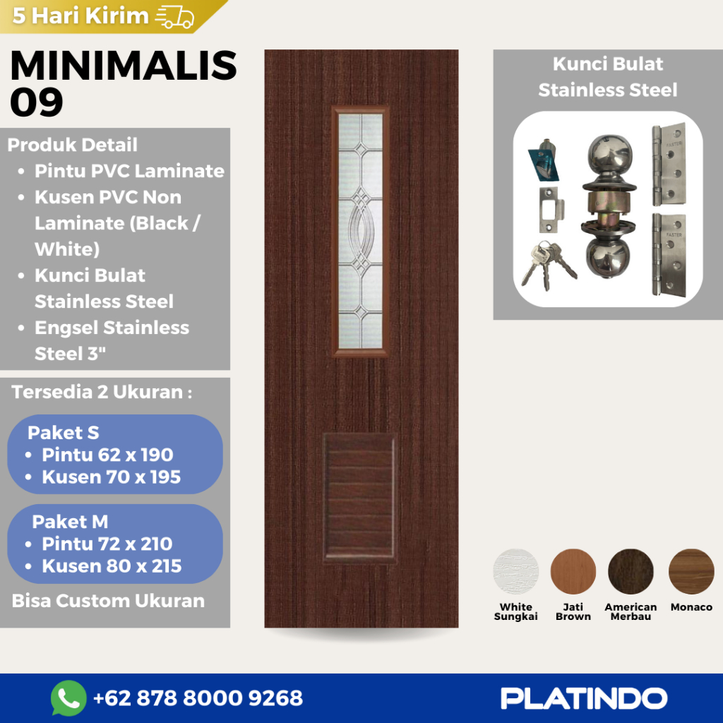 Jual Pintu PVC Kamar Mandi Minimalis 09 Platindo (Custom Ukuran