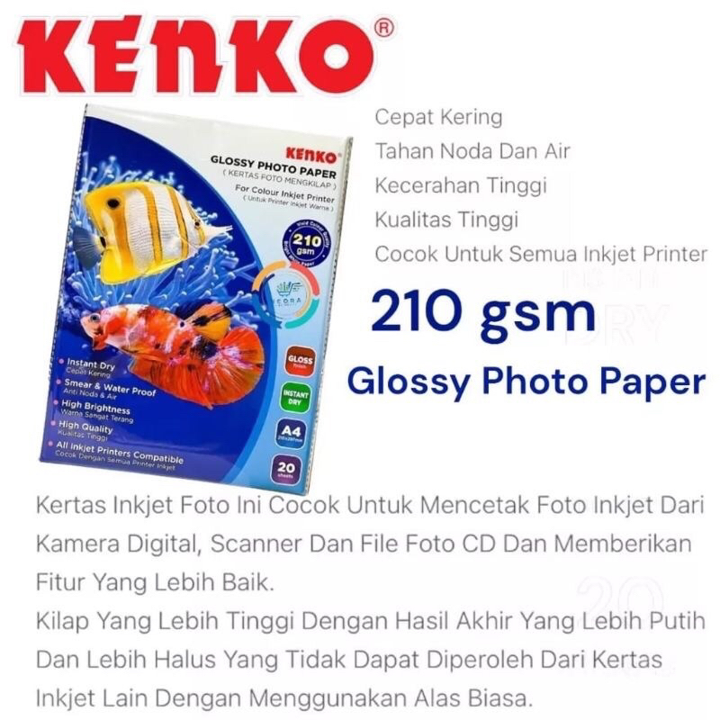 Jual Glossy Photo Paper A4 210 GSM KENKO / Kertas Foto Mengkilap (Untuk ...