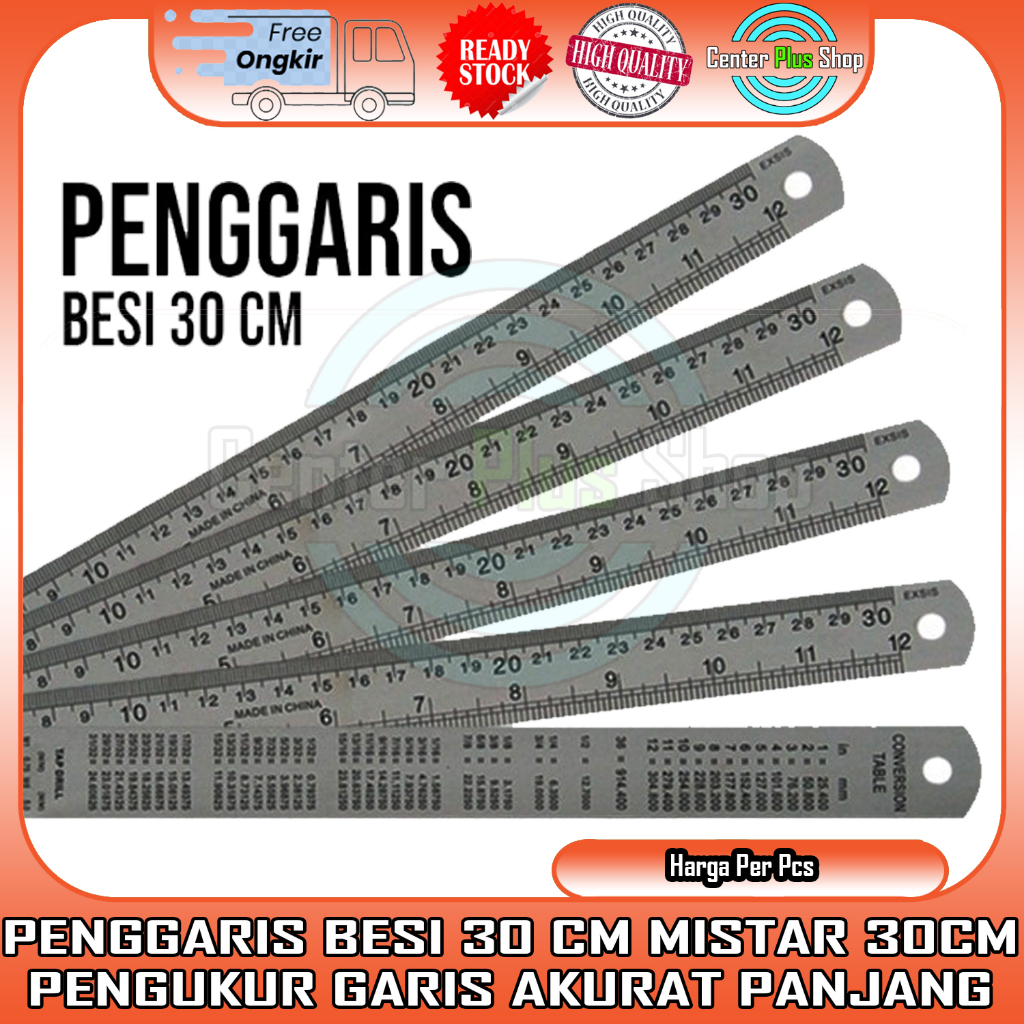 Jual Penggaris Besi 30 Cm Stainless Garisan 30cm Garis Mistar Misetar