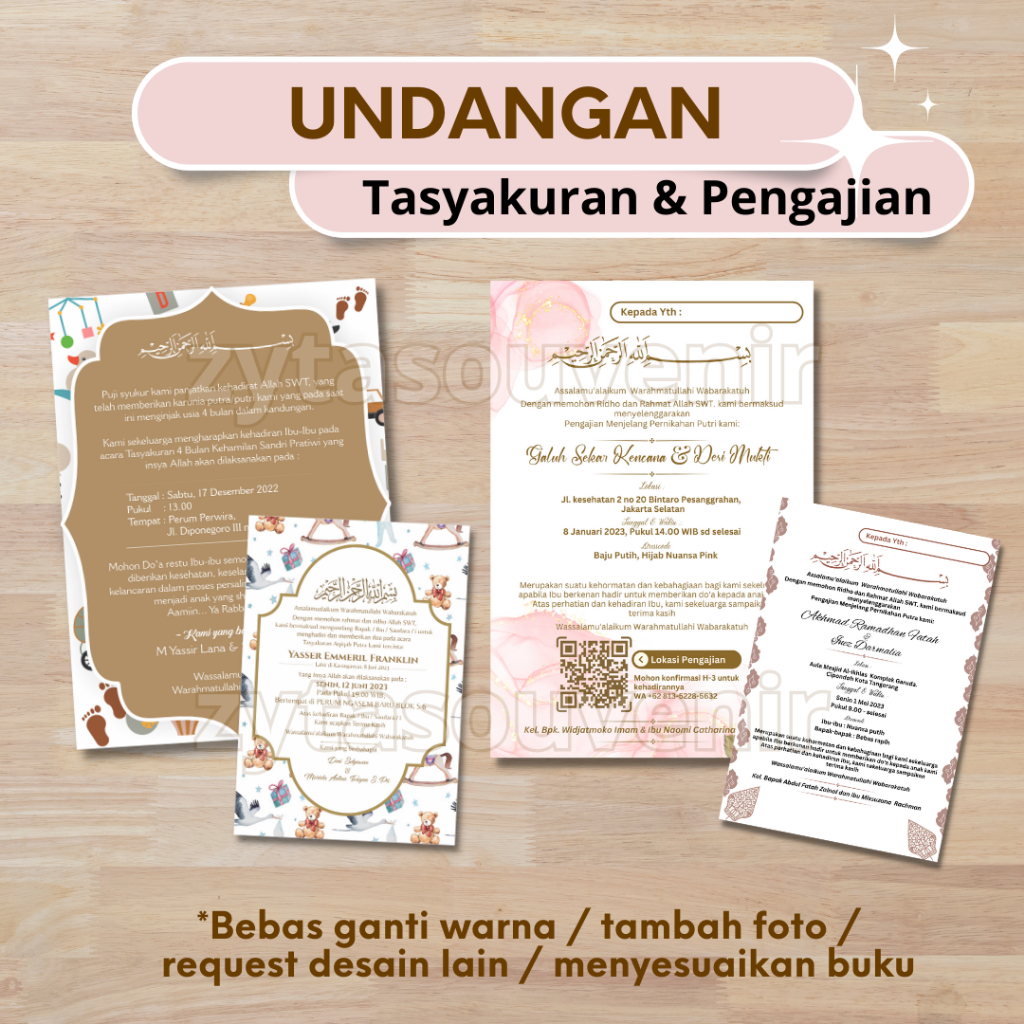 Jual Undangan Pengajian Pernikahan & Tasyakuran Kehamilan 4/7 Bulanan