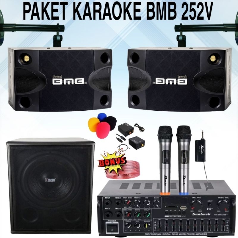 Jual PAKET KARAOKE RUMAHAN 2 SPEAKER BMB 8 INCH CS 252 V SOUND SYSTEM