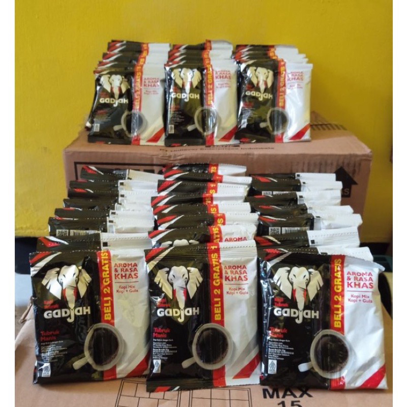 Jual Kopi Tubruk Gadjah gula terpisah 1 Renceng (10 Sachet + 5) Asli