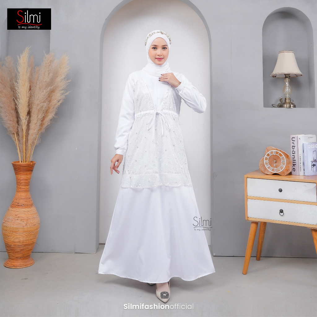 Jual Silmi Couple Pasangan Dress Dan Kemeja Kondangan Kekinian Putih