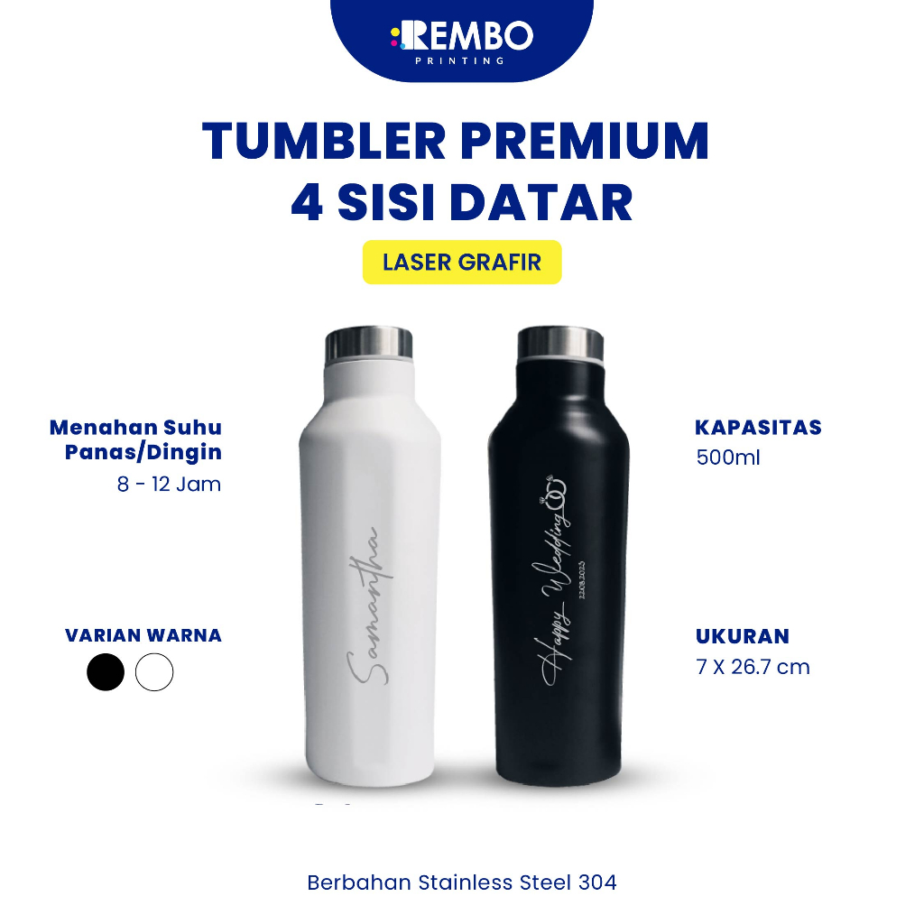 Jual Tumbler Premium 4 Datar Custom / Tumbler / Tahan Panas Dingin ...