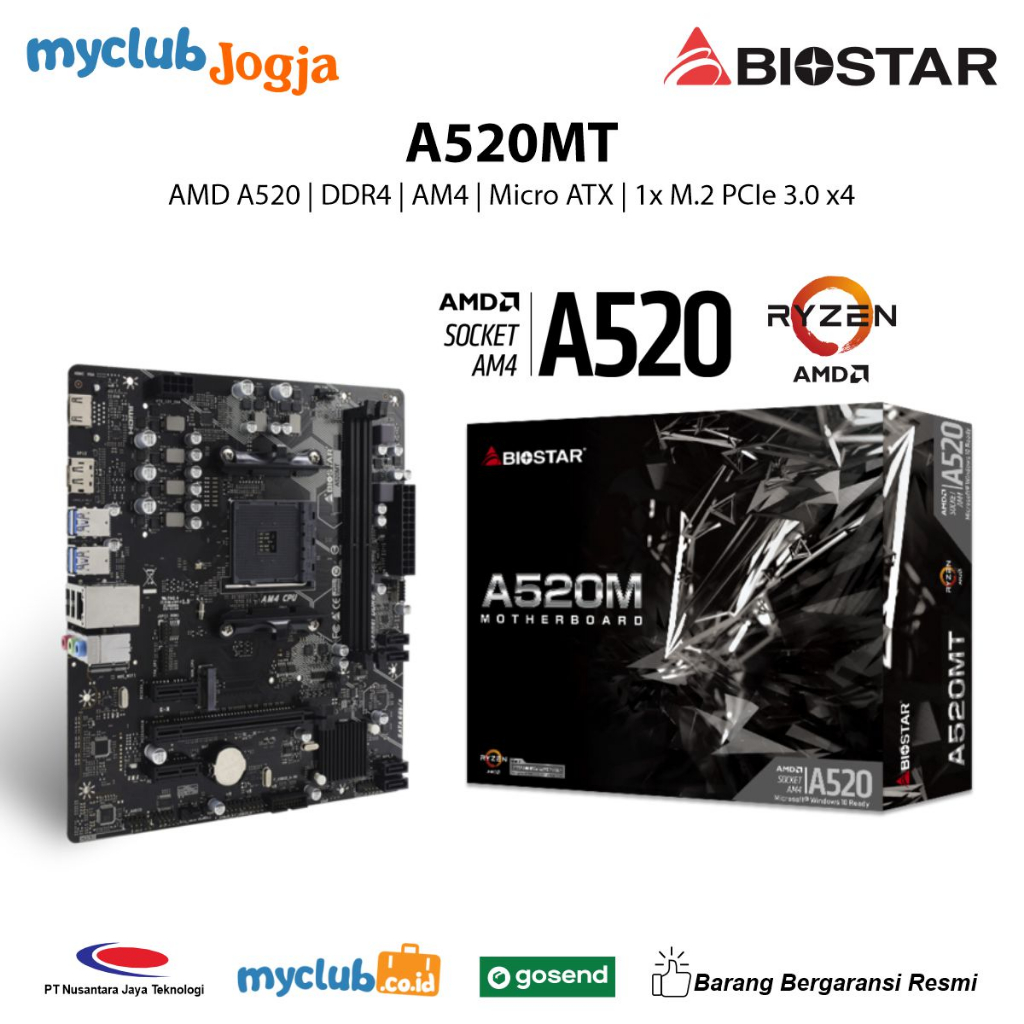 Jual BIOSTAR A520MT Motherboard AMD A520 AM4 DDR4 HDMI DisplayPort