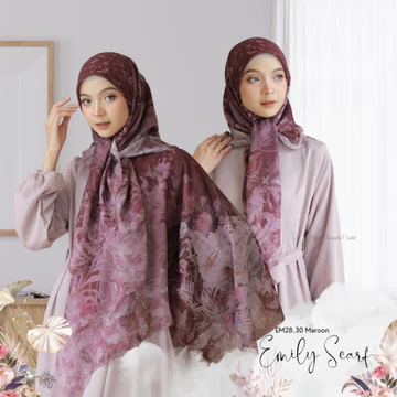 HIRA Hijabwanitacantik Emily Scarf HIRA Polycotton Hijab Segi Empat Motif Paris Voal
