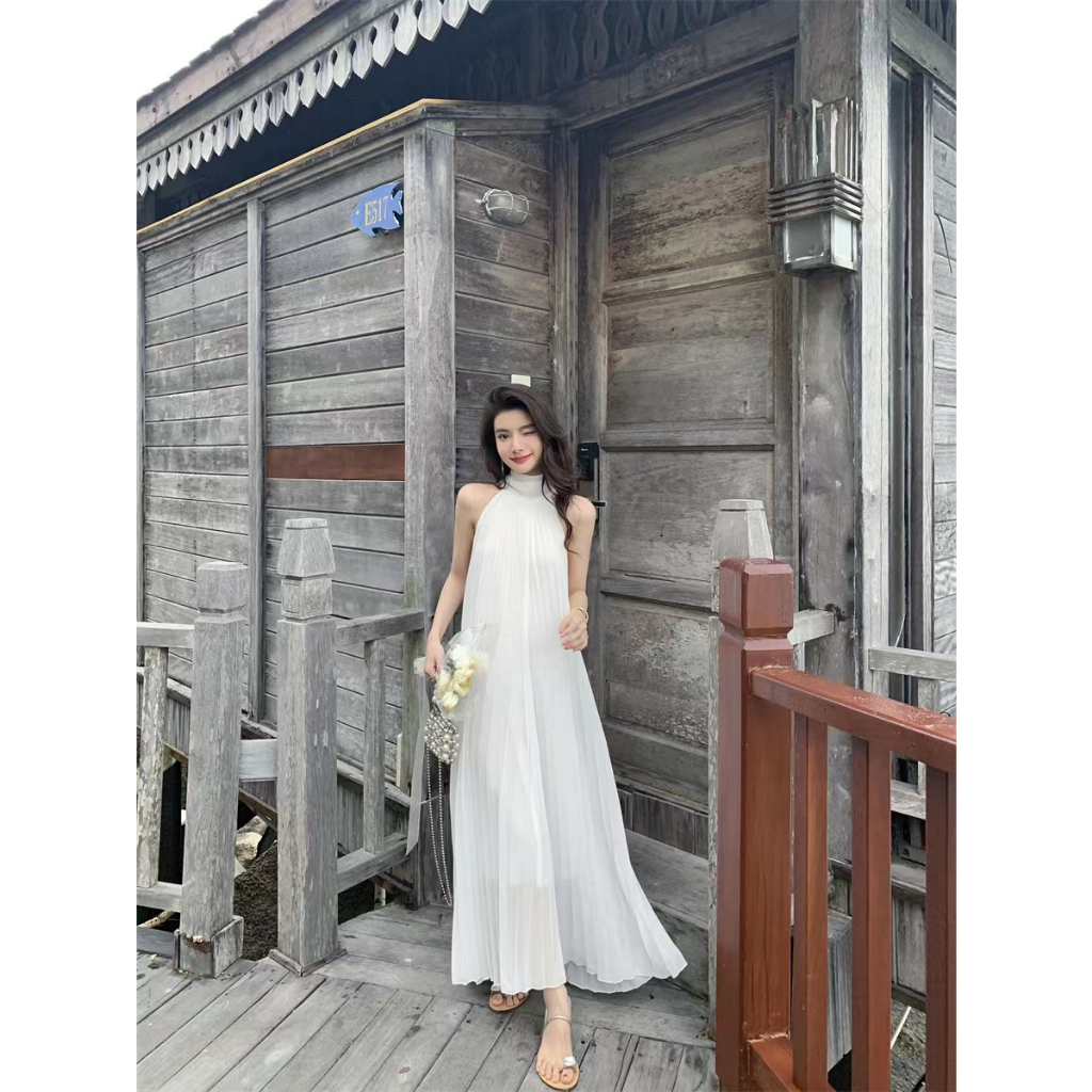 Jual WILONA white chiffon dress pantai wanita / korean summer dress