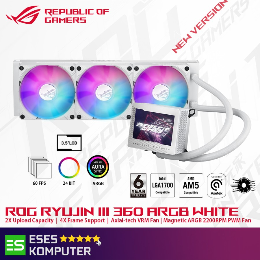Jual ASUS ROG RYUJIN III 360 ARGB WHITE LCD AIO 360mm Liquid CPU Cooler ...