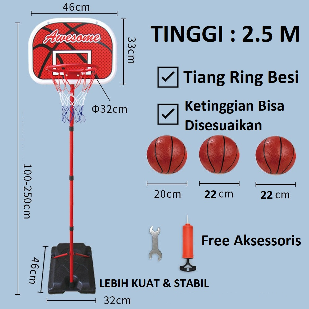 Jual Meter Mainan Basket Bola Ring Basket Tiang Tinggi M Besi