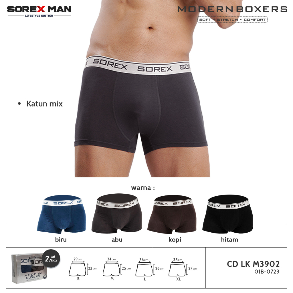 Jual (2 PCS) Sorex Man Boxer Katun Pria Modern Trunk Celana Dalam Boxer ...