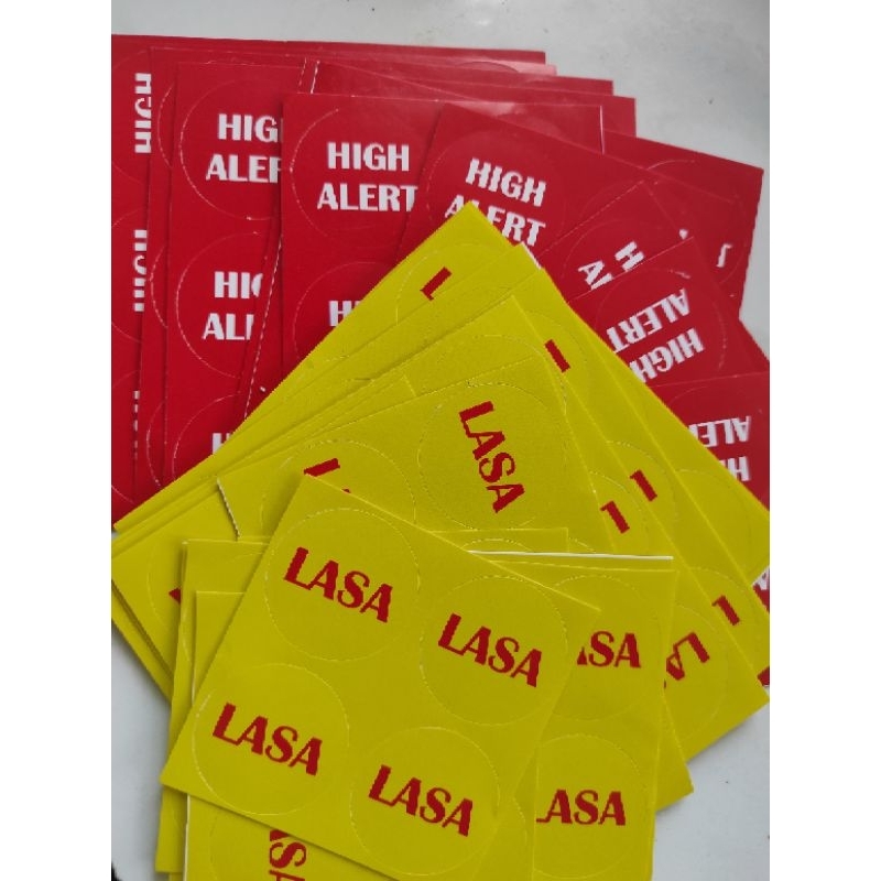 Jual Stiker Label Lasa High Alert Fall Risk Logi Narkotika Bulat 3x3 Cm