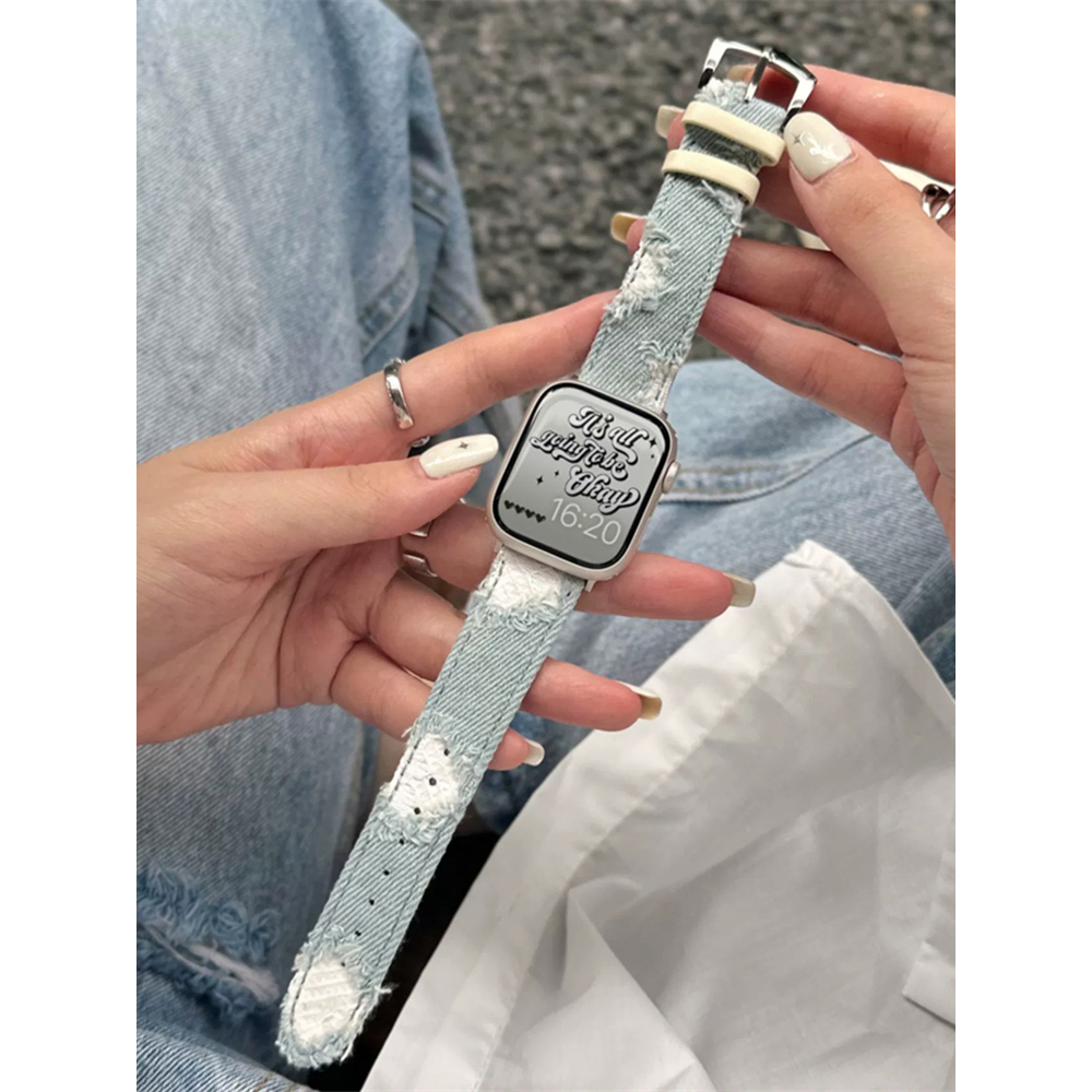 Jual Stylish Ripped Denim Leather Watch Band For iWatch Series 11