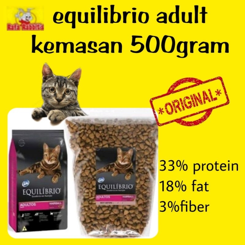Jual equilibrio adult kemasan 500gram long hair makanan kucing premium