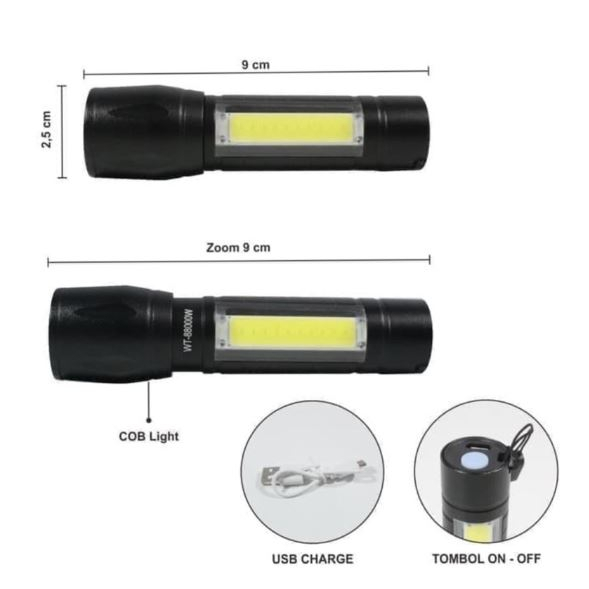Jual Senter LED Mini XPE LED Zoom Usb Recharge Senter Camping Hiking ...