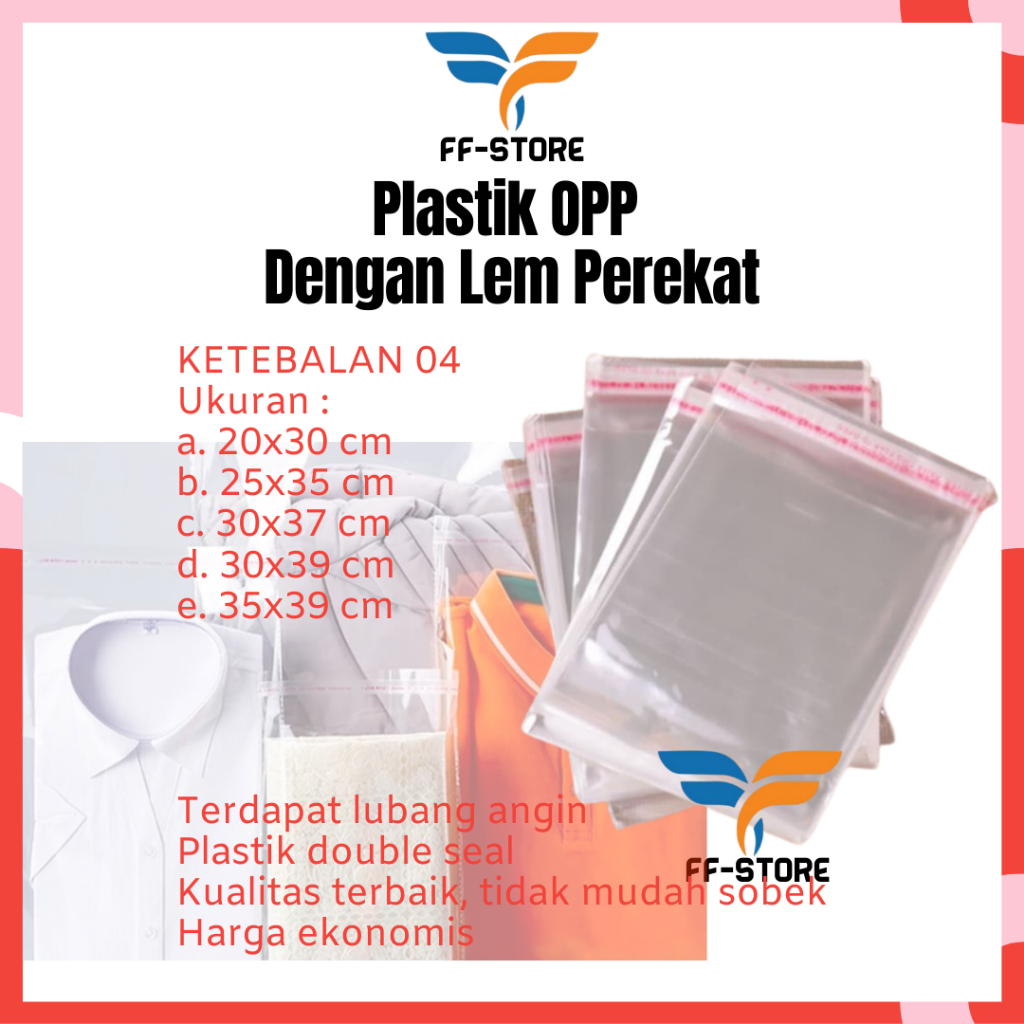 Jual Plastik Opp Lem Plastik Baju 20x30 25x35 30x37 30x39 35x39 Plastik Bungkus Baju Garmen 8555