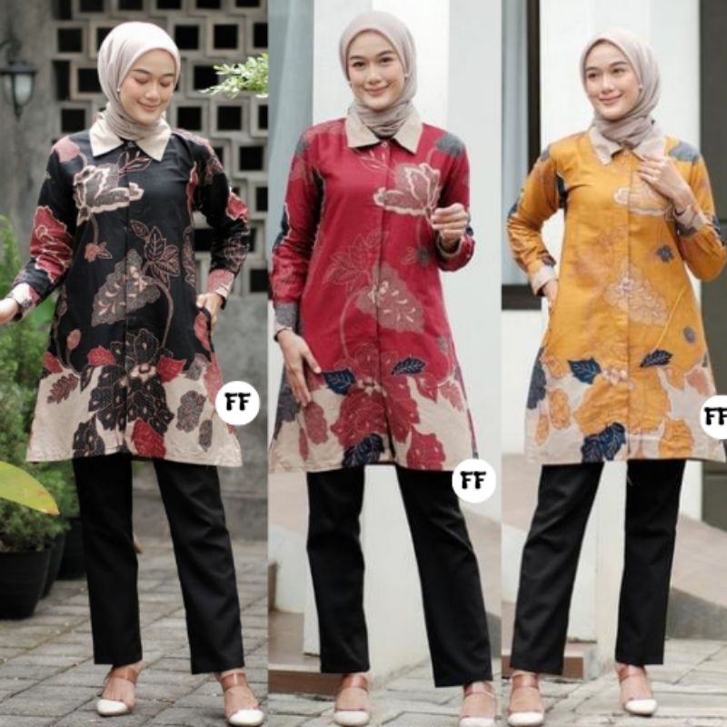 Jual Bisa Cod Tunik Batik Wanita Baju Batik Wanita Premium Size M L Xl Xxl Jumbo Atasan