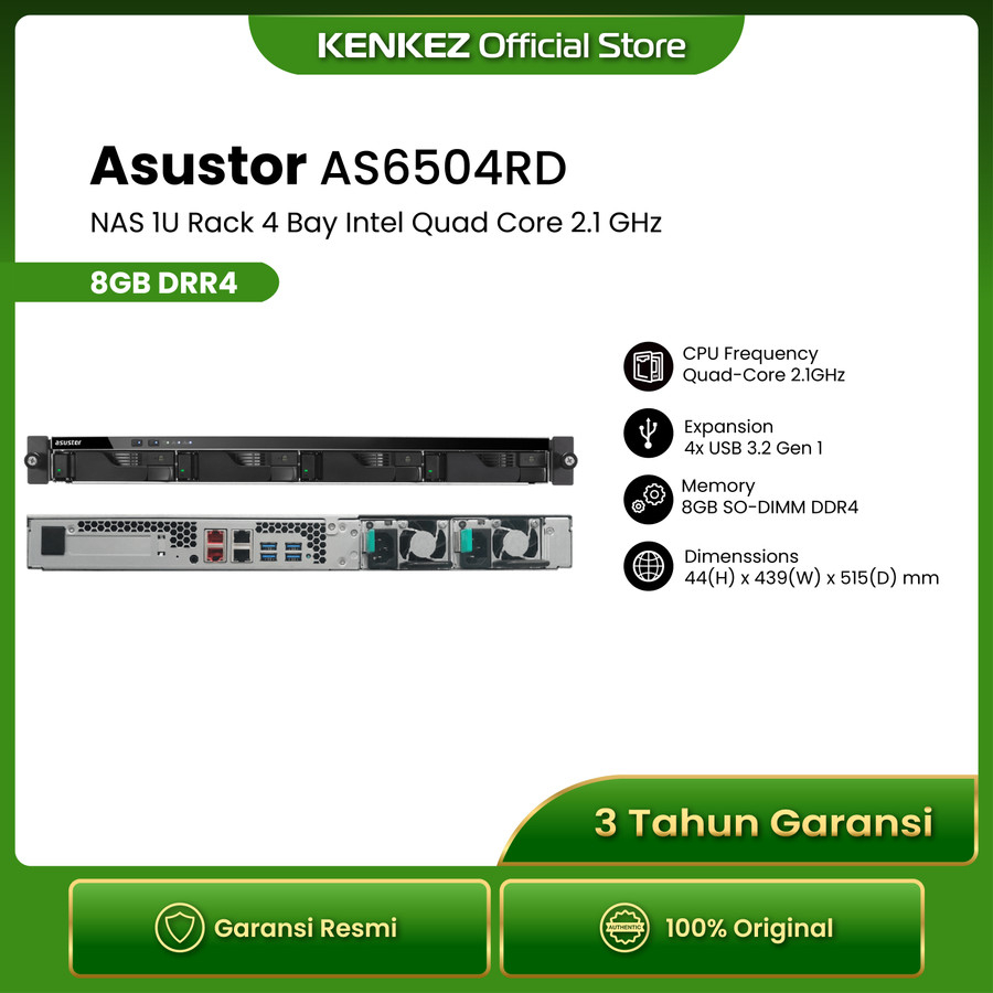 Jual Asustor AS6504RD NAS RU 1U 4 bay 2.1GHz / 8GB NAS Server Storage ...