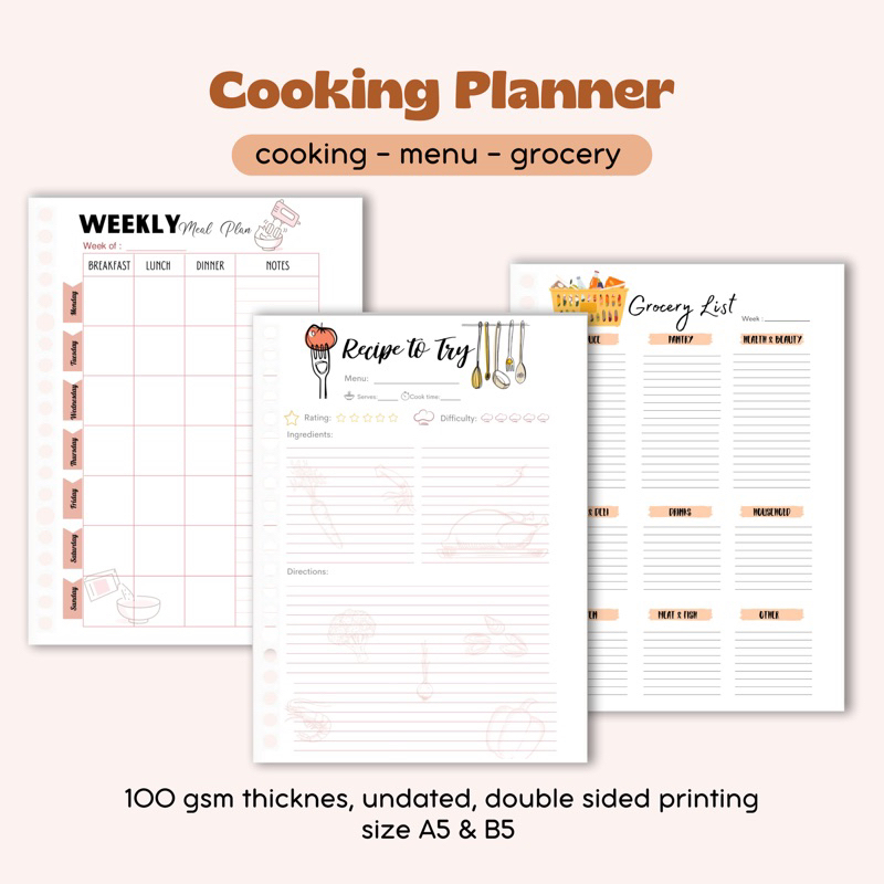 Jual Isi Binder Resep Grocery List Menu & Cooking Recipe Binder