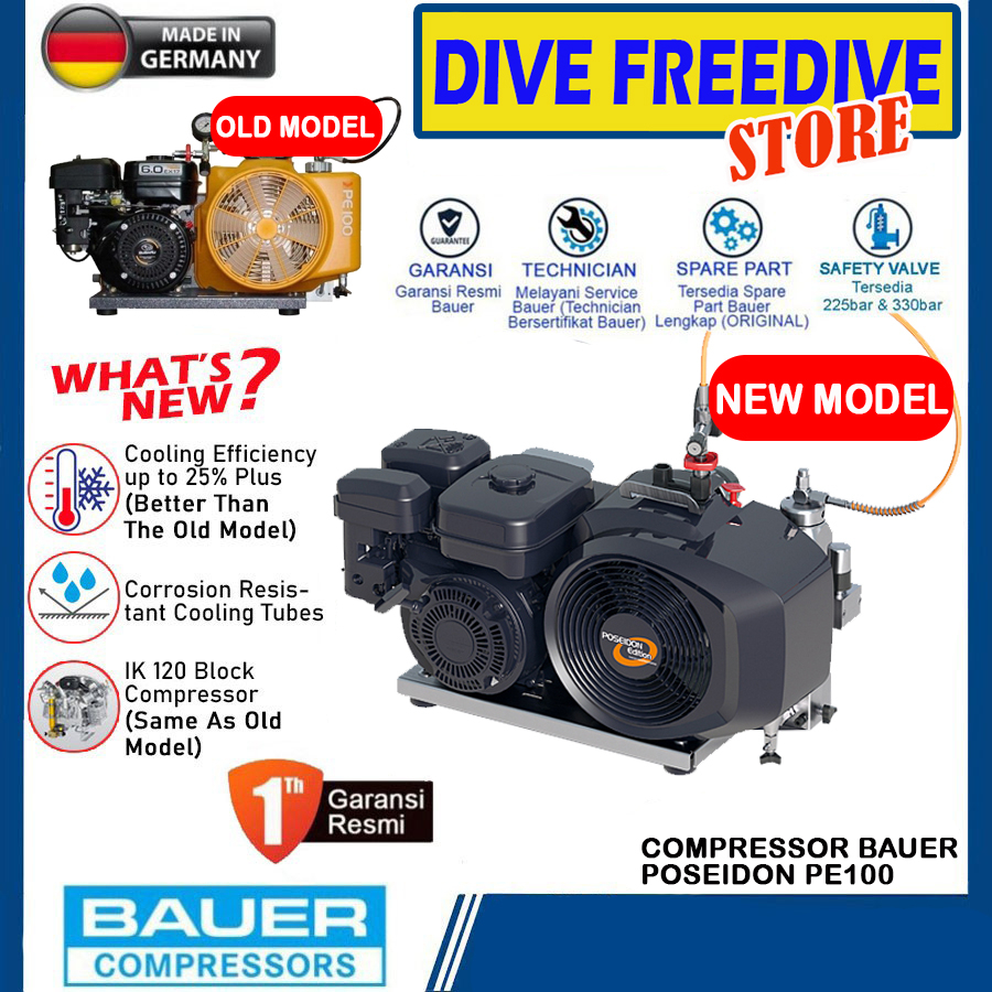 Jual Compressor Diving Bauer PE100 NEW Kompresor Selam Poseidon PE 100 ...