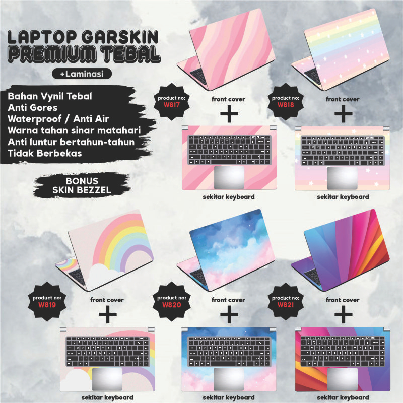 Jual Garskin Laptop Anti Gores Colorful Pastel Cute Premium Full set 10 ...