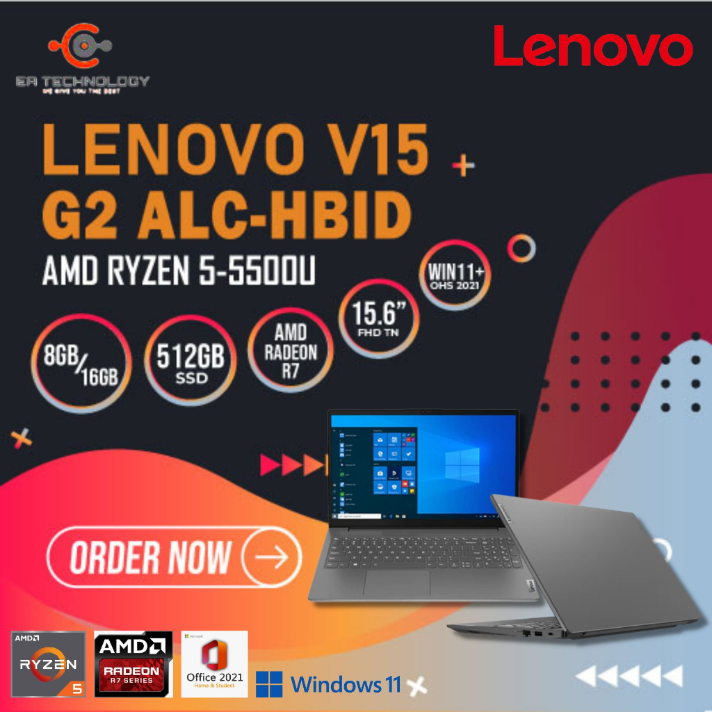Jual LENOVO V15 G2 ALC-HBID Ryzen 5-5500U 8/16GB 512SSD 15.6"FHD Win11 ...