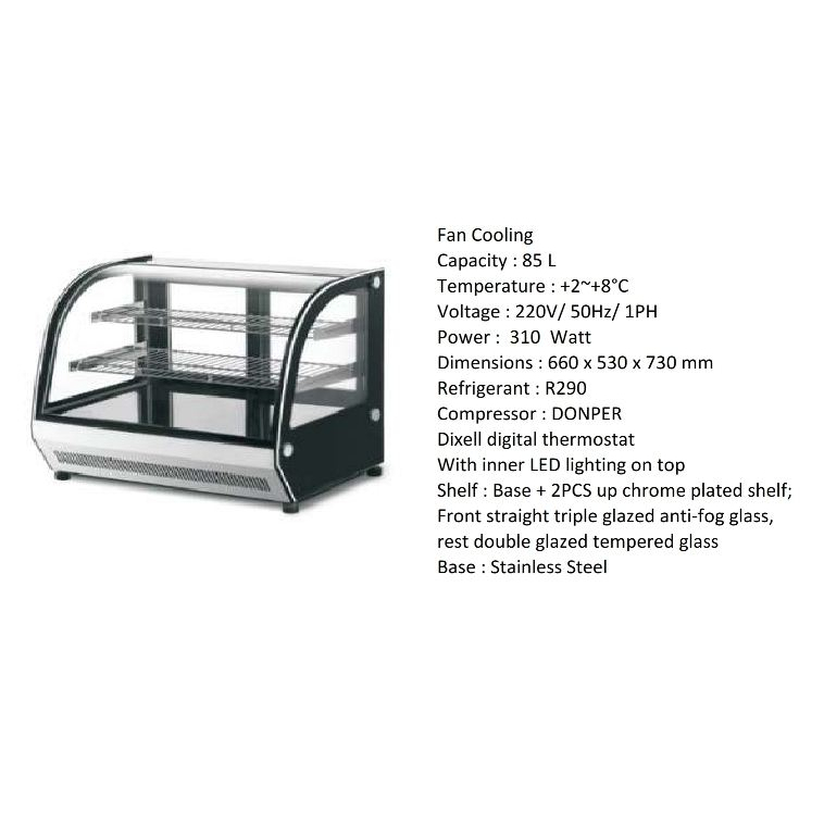 Jual Coolmax LISA66C Table Top Display Cooler Curve Style Pemajang Kue