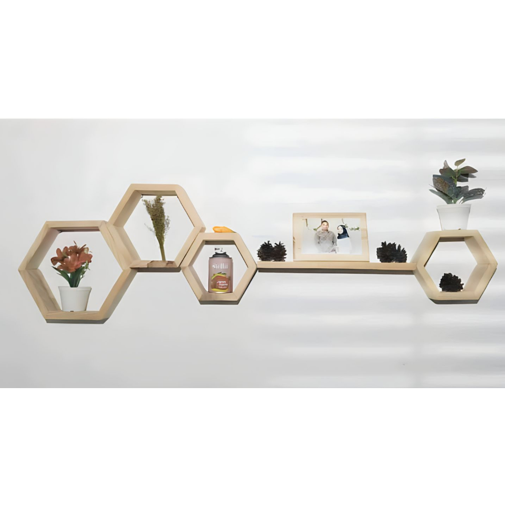 Jual Rak Dinding Hexagonal Segi Enam 1 Set 5 Rak Hiasan Dinding Dekorasi Kamar Rumah Cafe 1053