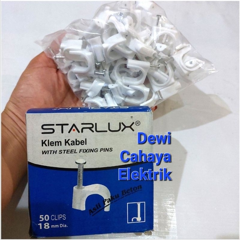 Jual Starlux Klem Kabel 18mm Paku Beton Asli isi 50 Clips Warna Putih ...