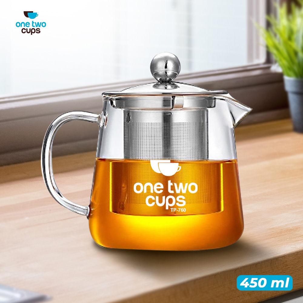 Jual One Two Cups Teko Teh Kaca Tahan Panas Dengan Saringan Glass Teapot 450 Ml Tp 760 6407