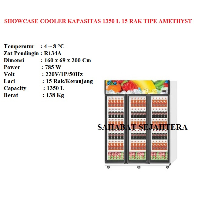 Jual RSA Showcase Cooler AMETHYST Kulkas Showcase 3 Pintu | Shopee ...