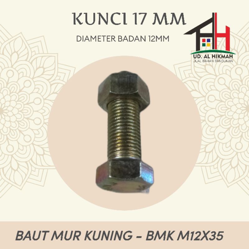 Jual BAUT MUR HEX KUNING M12 X 35 M12X35 KUNCI 17 MM | Shopee Indonesia