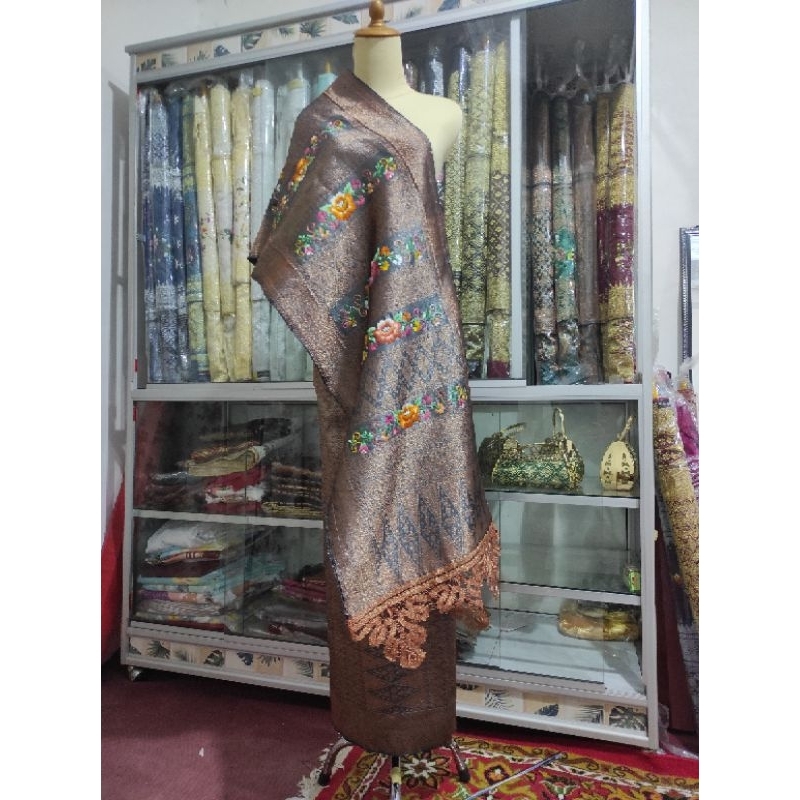 Jual songket pandai songket motif banyak, selendang di suji cayia koto ...