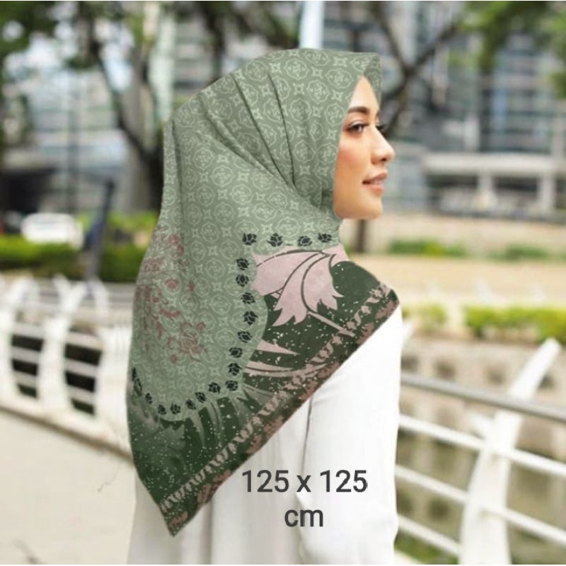 Jual Sale Hijab Syari Bla Hijau Cod Kerudung Voal Motif Segi Empat Voal Jilbab Terbaru 2428