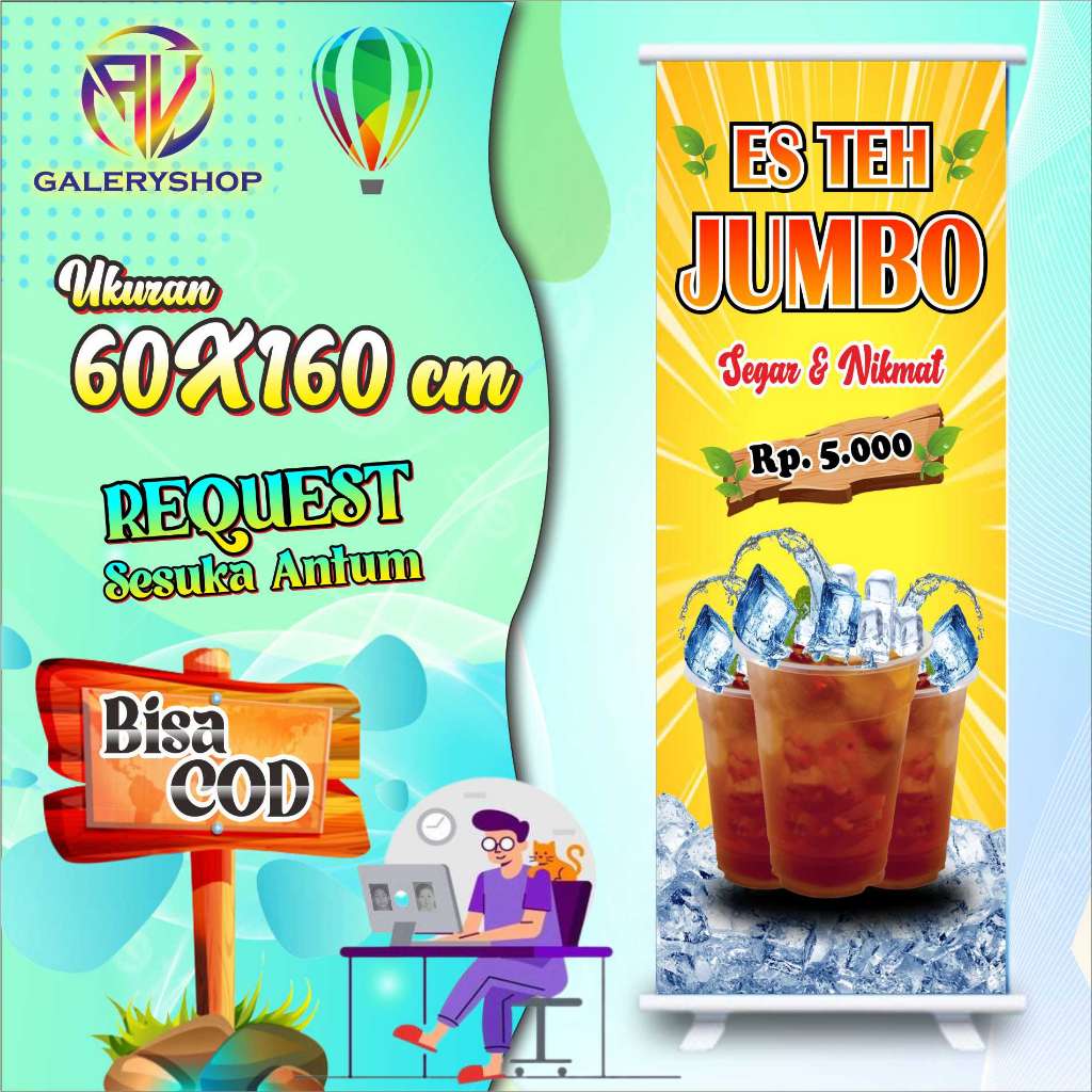 Jual Cetak Spanduk Banner Es Teh Jumbo Cuctom 60x160 Cm Shopee Indonesia 0973