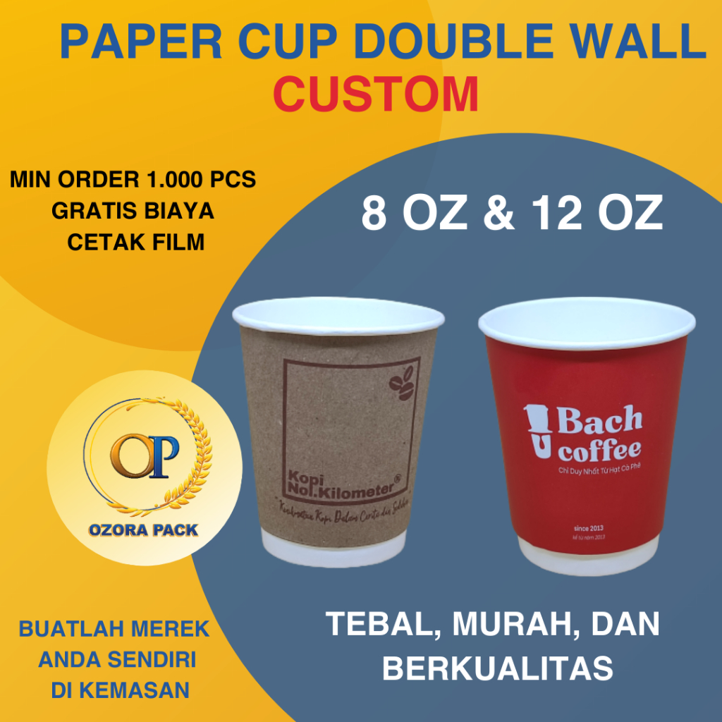 Jual Paper Cup Double Wall Custom Printing 8 Oz And 12 Oz Paper Cup