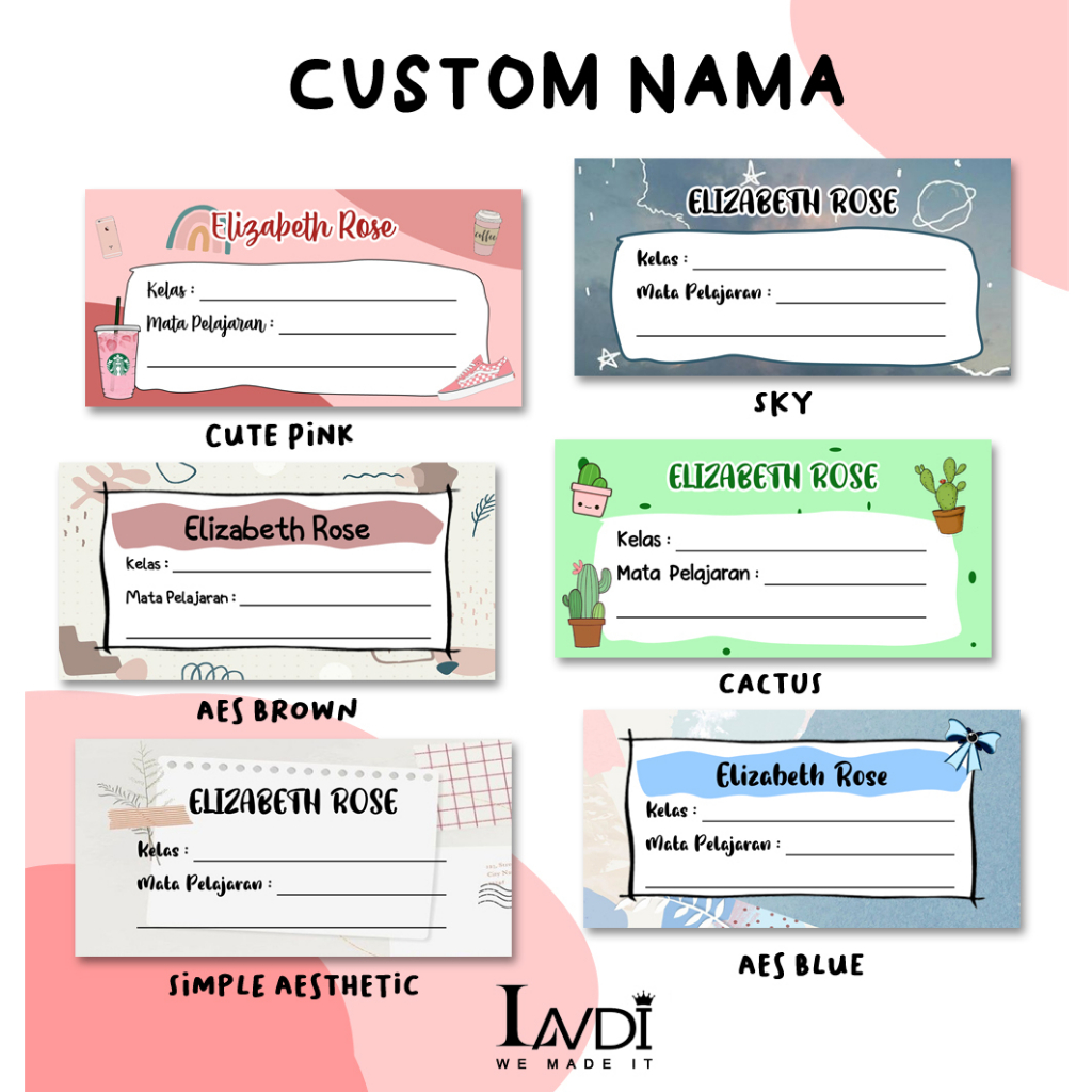 Jual Sticker Buku Pelajaran Custom Pakai Nama Aesthetic Custom Book