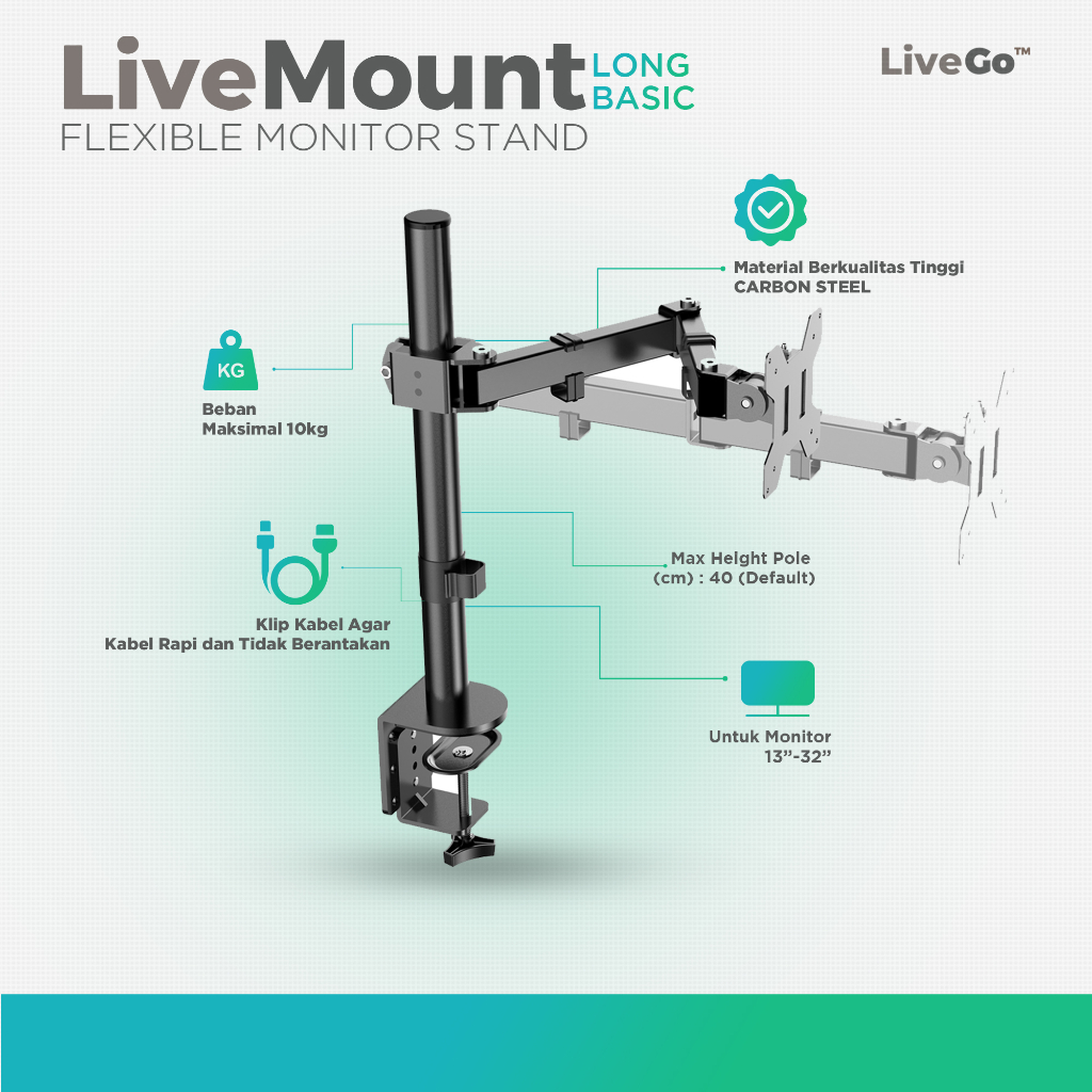 Jual LiveMount Long Basic Bracket Monitor TV Desk Mount Breket Braket ...