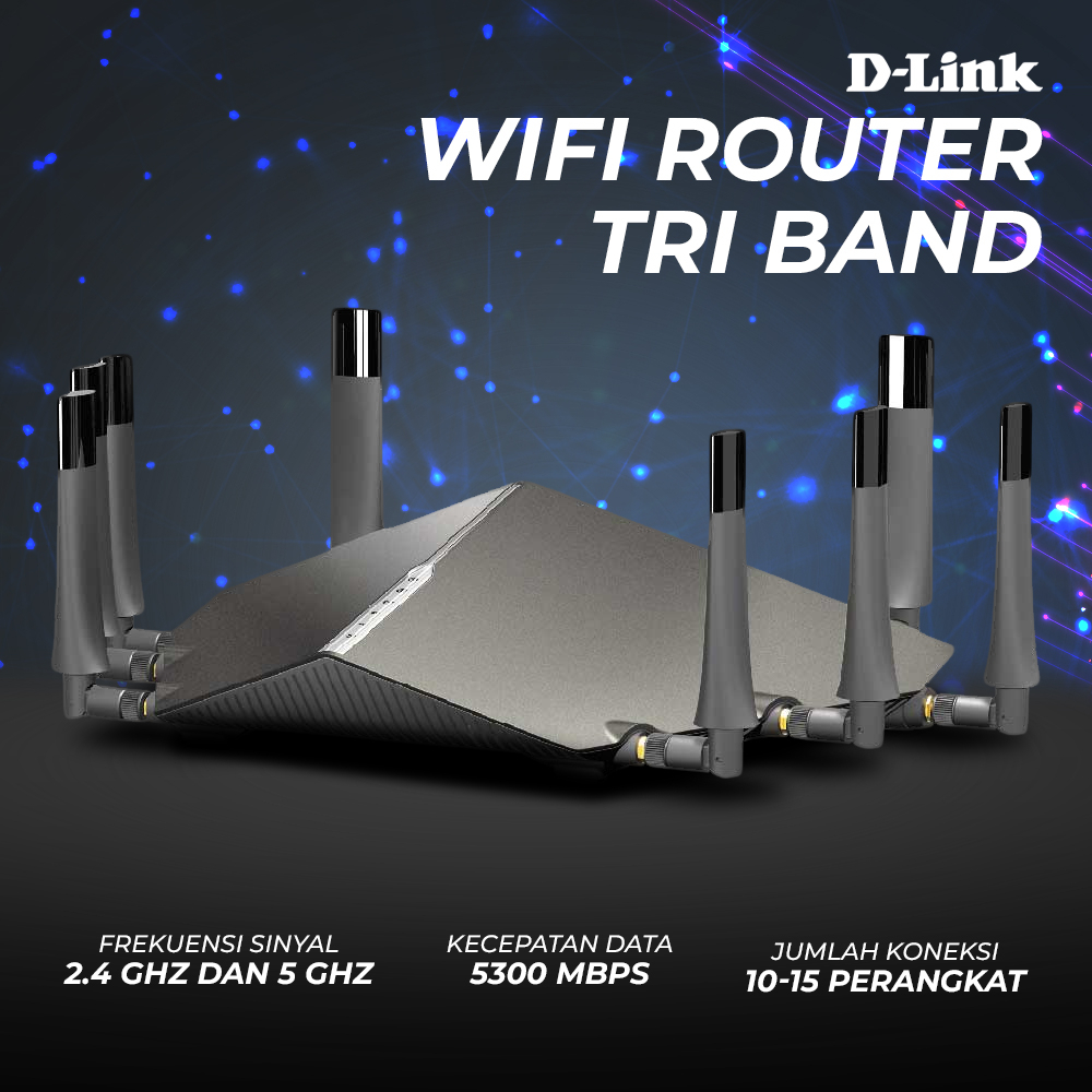 Jual Ultra WiFi Router Tri Band MU-MIMO 2.4/5.0GHz 8 Antena Gray DIR ...