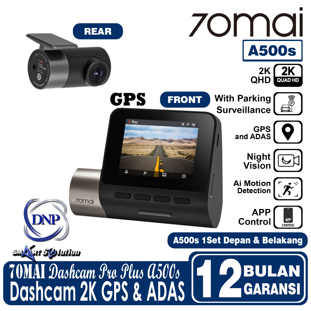 Jual 70mai Dash Cam Pro Plus A500s 1944P GPS ADAS Set (Front + Rear ...