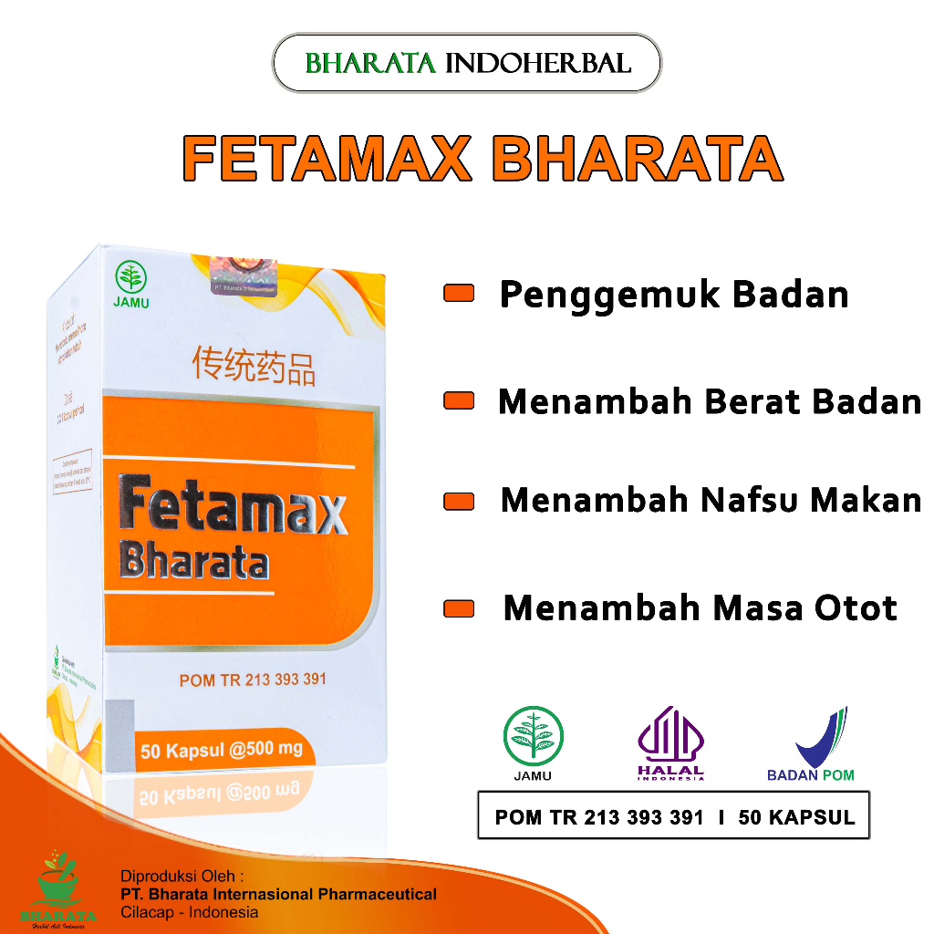 Fetamax Bharata Obat Penamabah Nafsu Makan Penggemuk Badan Paling Ampuh Isi 50 Kapsul 100% Original