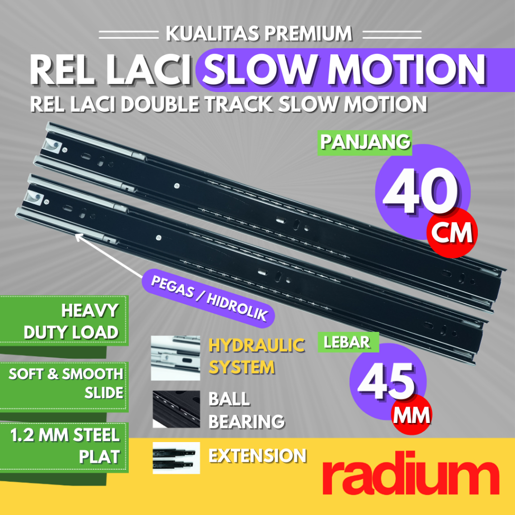 Jual Rel Laci Slow Motion 40 cm RADIUM Soft Close Double Track Full ...