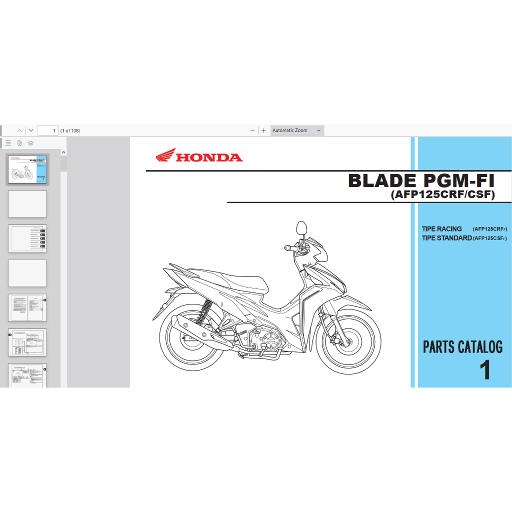 Jual motor HondaBlade125FI Buku Parts Catalogue Copian Honda Katalog
