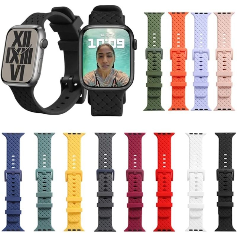 Jual Strap Apple Watch Silicone Braided Texture Wristband Compatible ...