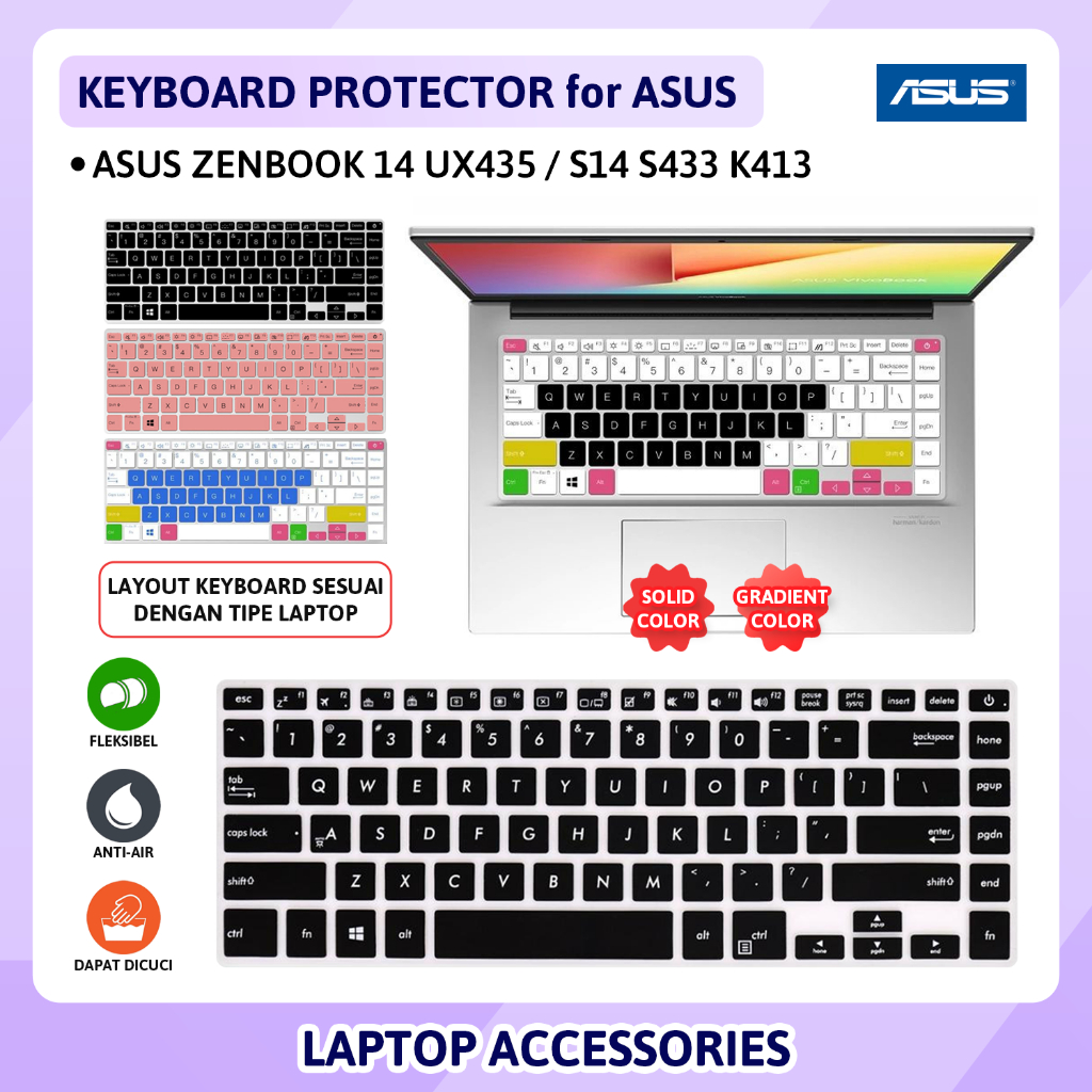 Keyboard Protector Asus ZenBook 14 S14 UX435 S433 K413 Silikon Cover Guard  Pelindung Kibord Key Board Silicone Anti Air Debu Kotoran
